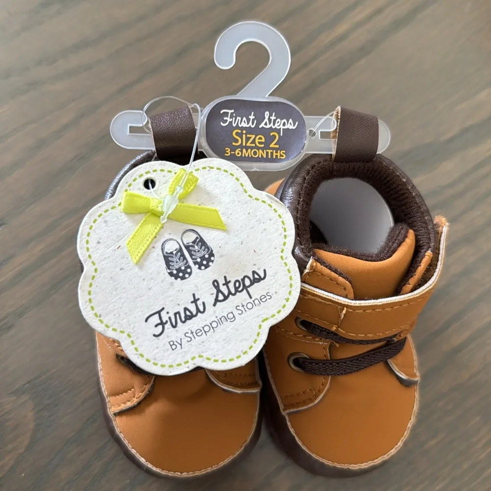 NWT First Steps Tan High Top Soft Sole Baby Shoes 3-6 Months